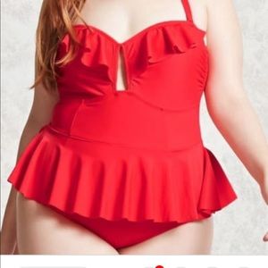 Forever 21 red peplum plus swimsuit swim size 1X